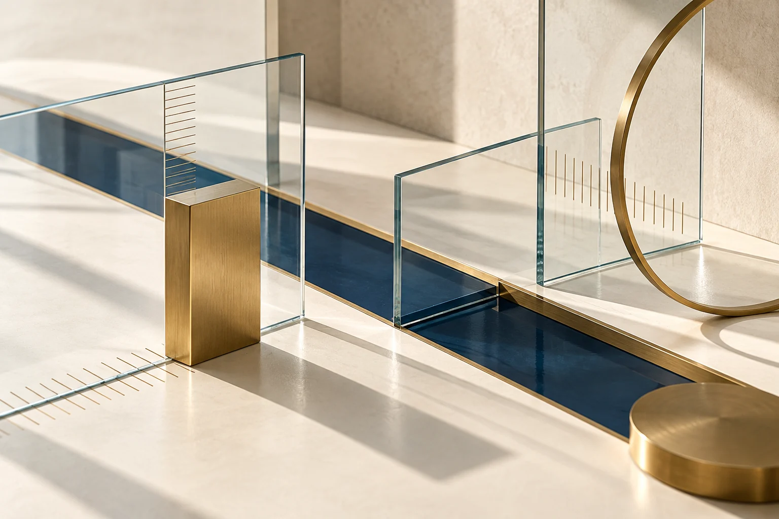 Concept illustration of glass and brass measuring elements, representing evidence-led improvement.